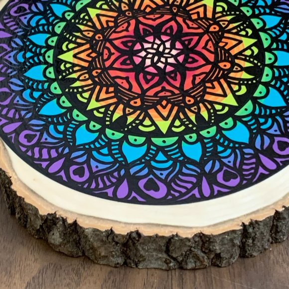 Mandala Wood Slice Wall Art Fine Art Acrylic Painting Custom Home Decor Sustaina - Picture 7 of 13